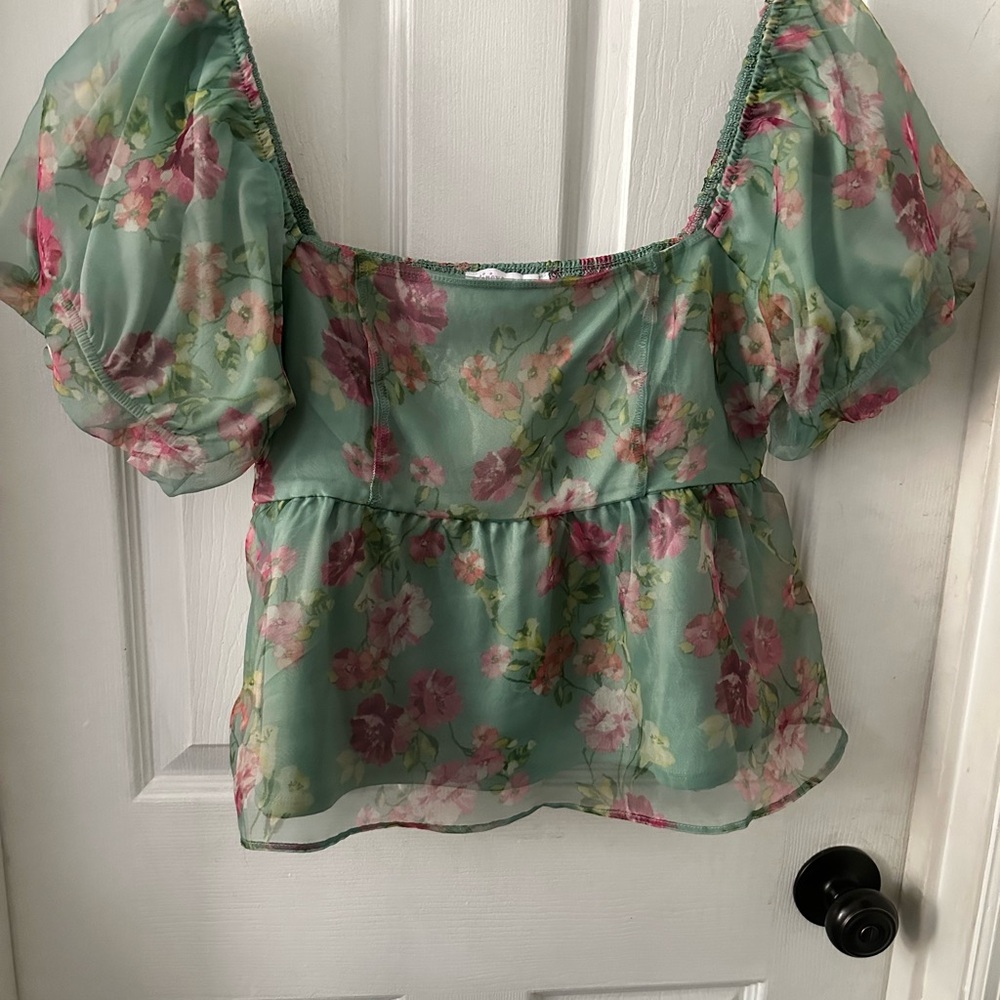 Elegant Floral Puff Sleeve Blouse Cottagecore Feminine Square Neck